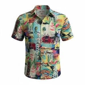 Surf Society Vibrant Tropical Print Men's Shirt Size M
